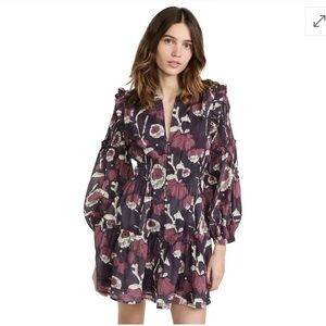 Cleobella Purple and Pink Long Bell Sleeve Mini Fall Sundress size M